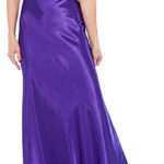 Purple Satin One-Shoulder Evening Dress with Floral Detail
