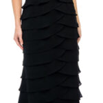 Black Lace Evening Gown with Ruffled Layers